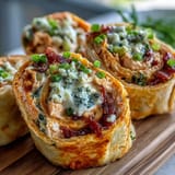 Buffalo Chicken Cream Cheese Pinwheel Wraps with creamy filling and zesty Buffalo sauce, perfect for parties or game day snacks.  