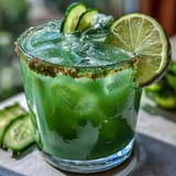 Refreshing alcohol-free margarita mocktail featuring a zesty jalapeño salt rim.