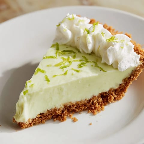 Rich, creamy Key Lime Pie, a sweet-tart dessert with whipped cream, ready to serve.