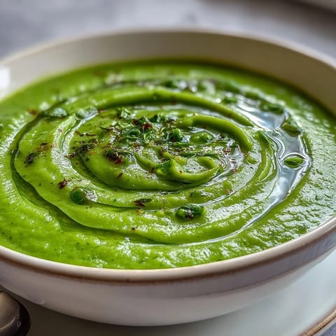 A warm bowl of Courgette, Pea and Pesto Soup, topped with a dollop of yogurt and extra pesto.