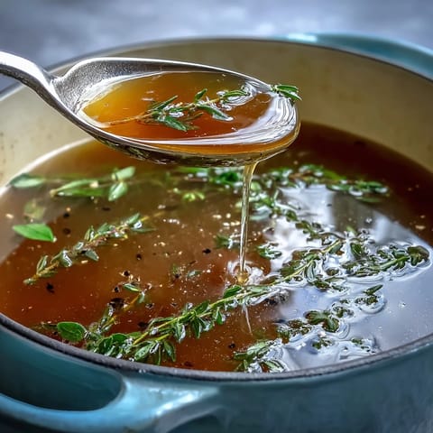 Golden steaming Vegetable Broth From Scraps in a glass jar, surrounded by fresh vegetable trimmings and aromatics.
