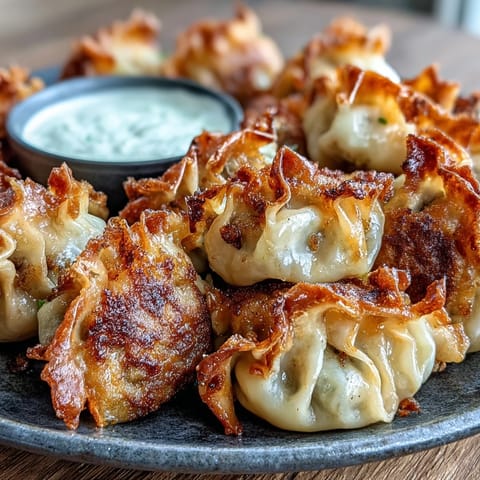 Golden-brown Smash Dumplings sizzle in a skillet, steamed then smashed for extra crispiness and a juicy pork filling.