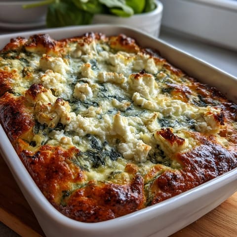 Golden-brown High Protein Spinach Artichoke Bake bubbling from the oven, showcasing a creamy, savory vegetarian casserole for a low-carb dinner.