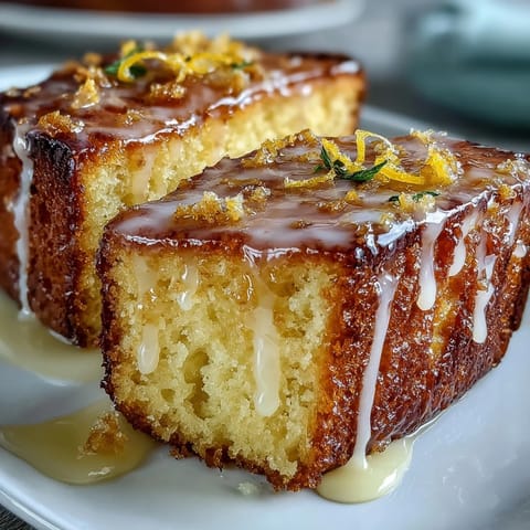 Zesty lemon pound cake infused with Limoncello liqueur, topped with tangy citrus glaze.  