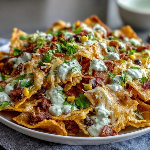 Vibrant Tex-Mex Taco Pasta Salad with Doritos, avocado ranch, and fresh vegetables for a zesty meal.  