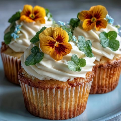 Beautiful spring cupcakes topped with buttercream frosting and edible flowers, perfect for seasonal celebrations and garden parties.