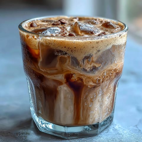 Homemade Brown Sugar Oat Milk Shaken Espresso, frothy and iced, served in a glass.