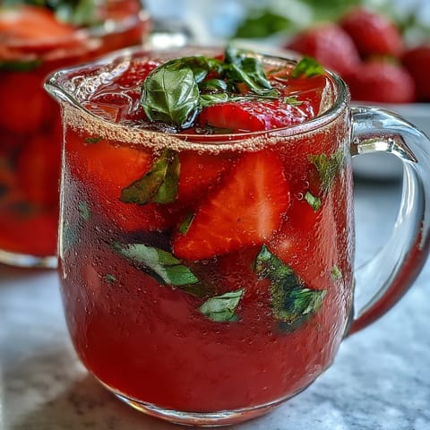Vibrant Strawberry Basil Lemonade Pitcher, bursting with fresh fruit flavors.