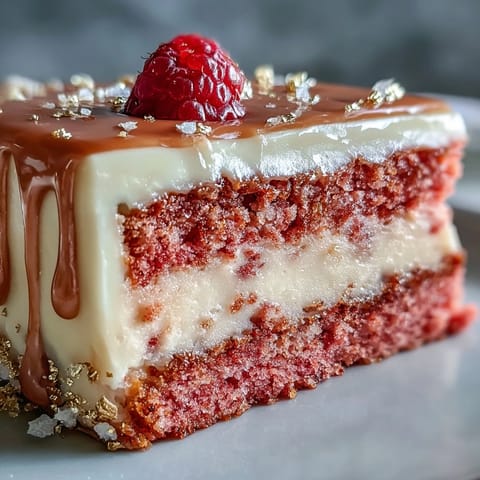 Elegant pink Bridal Shower Rosé Velvet Cake topped with shimmering gold drip.