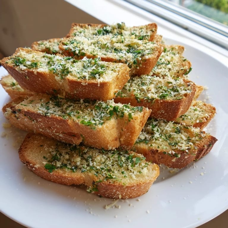 Fragrant garlic bread, topped with melted Parmesan, served as a delicious side dish.