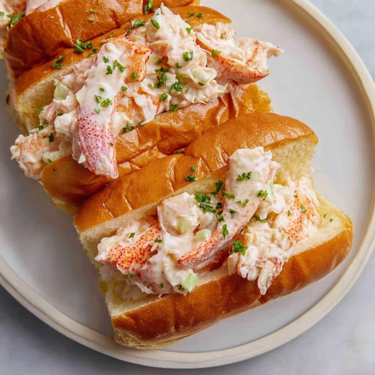 A delicious New England Lobster Roll with lobster, herbs, and lemon, a classic seafood sandwich.