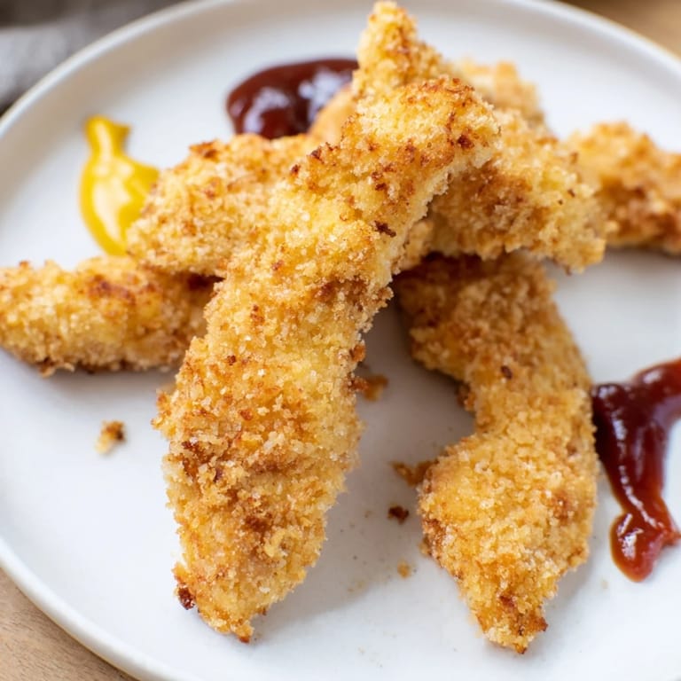 Juicy Chicken Tenders fried until perfectly crunchy, ideal served with barbecue sauce.