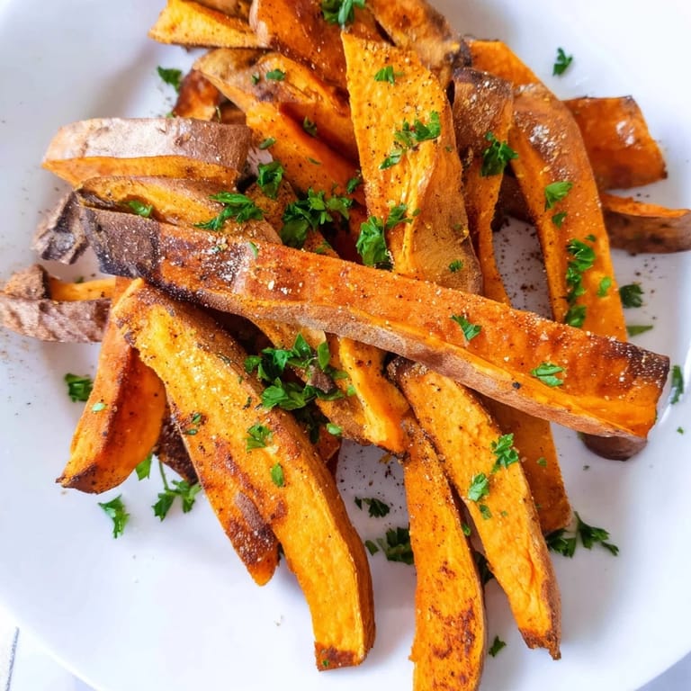 A single, perfectly browned sweet potato fry, showcasing the golden color and seasoned texture.