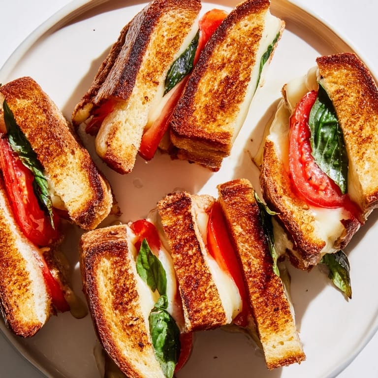Crispy Caprese Grilled Cheese Dippers served with a bowl of tangy marinara, perfect for sharing.