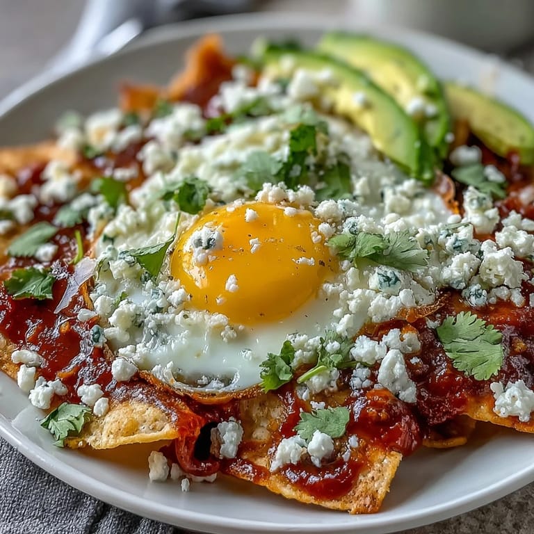 Freshly made chilaquiles served hot, loaded with vibrant cilantro, sliced red onions, and a drizzle of crema, perfect for a savory Mexican breakfast.