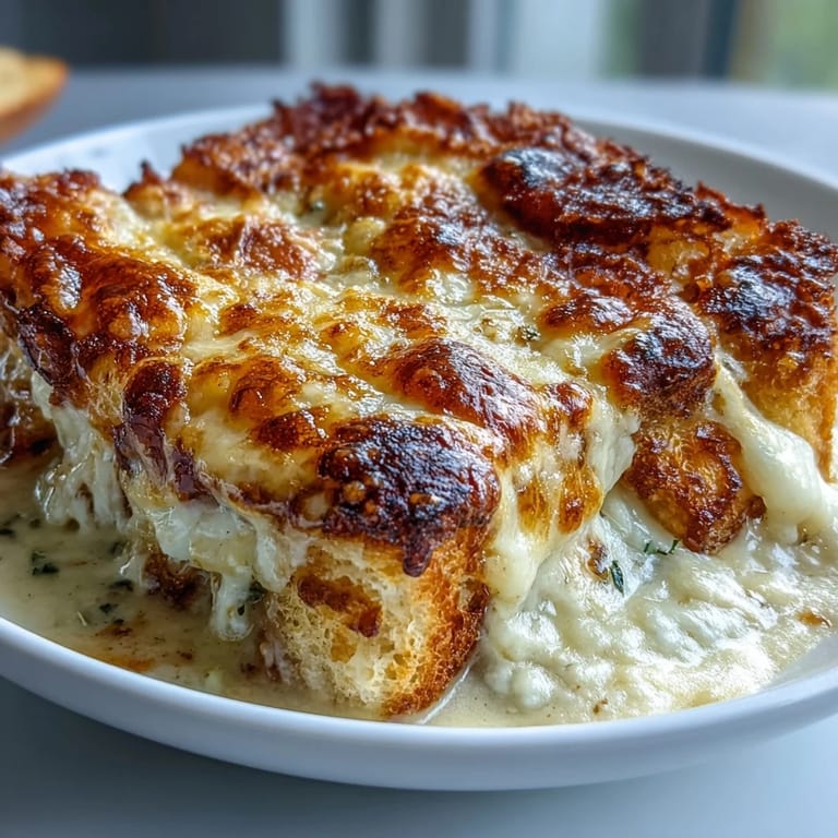 Top-down view of a rustic Croque Monsieur Casserole served with a fresh green salad, perfect for a French brunch.