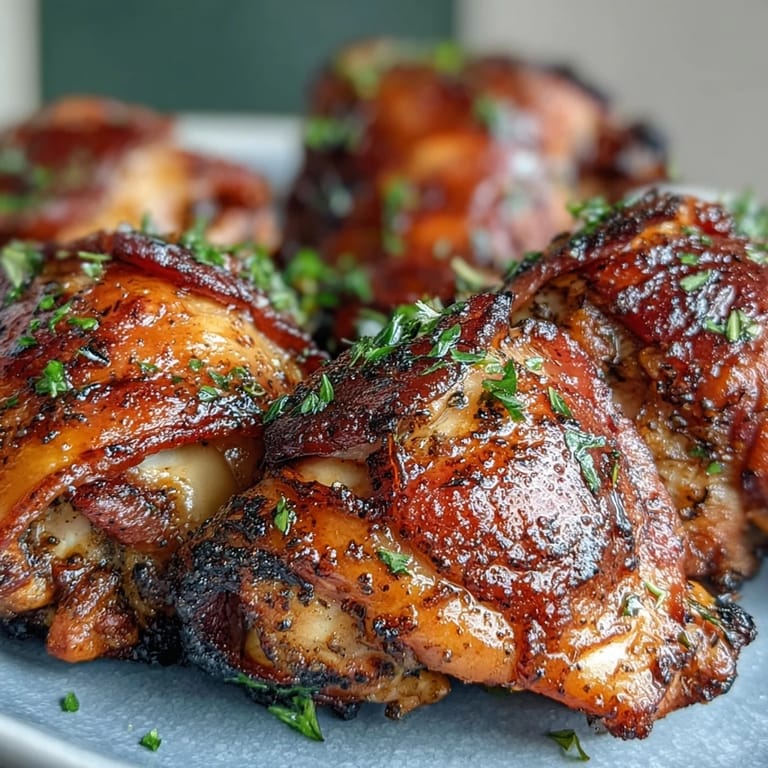 Freshly broiled Crispy Baked Bone-In Chicken Thighs with smoky paprika seasoning, served beside a simple green salad.