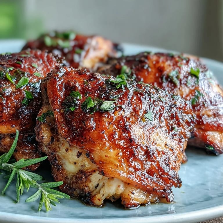 Golden Crispy Baked Bone-In Chicken Thighs plated for dinner with roasted vegetables and a sprinkle of fresh parsley.