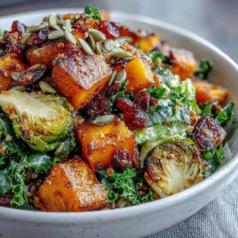 Colorful roasted butternut squash and Brussels sprouts make this Fall Vegetable Bowl perfect for autumn.