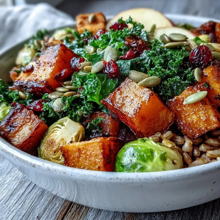 Sliced roasted apples and wilted kale over grains complete this warm, nourishing Fall Vegetable Bowl.