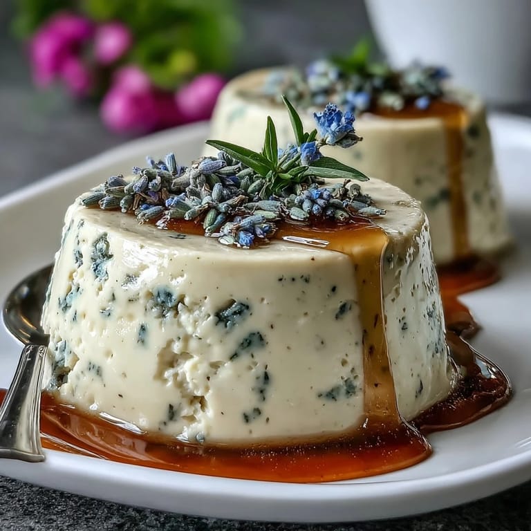 Fragrant Italian honey lavender panna cotta, a creamy dessert infused with dried lavender and sweetened with golden honey.