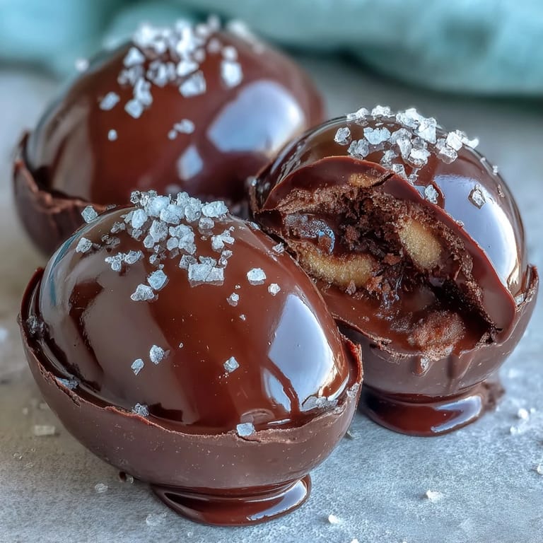 Homemade dark chocolate peanut butter eggs, topped with sea salt, ideal for festive Easter dessert platters or gifting.