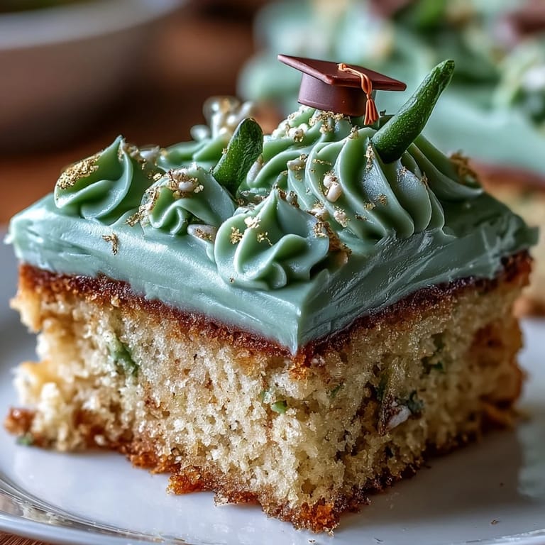 Festive Graduation Sheet Cake adorned with rich sage green and shimmering gold frosting.