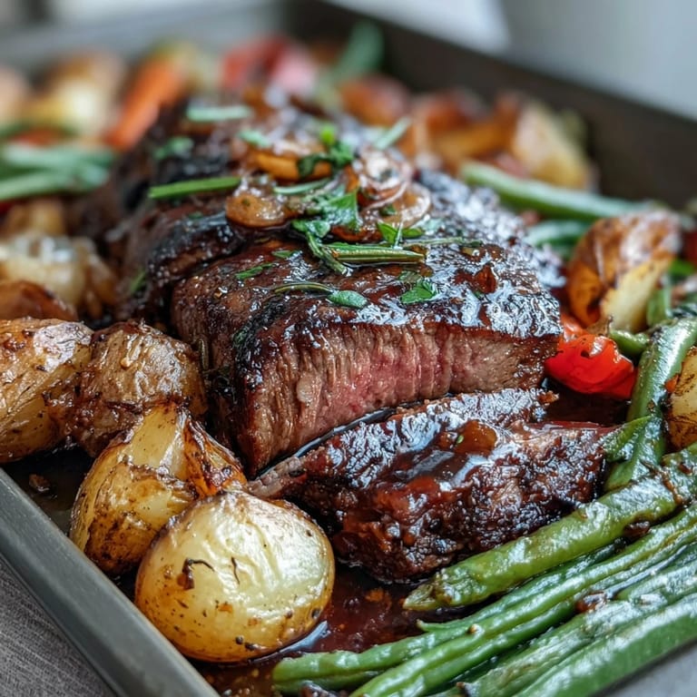 Roasted Father's Day steak and potato sheet pan dinner, perfect weeknight meal.