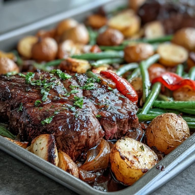 Hearty Father's Day steak and potato sheet pan dinner, family favorite for any occasion.
