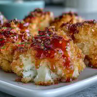 Golden, crispy baked cauliflower florets drizzled with spicy sweet hot honey glaze served warm as an appetizer.