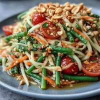 Vibrant Thai Papaya Salad with crunchy peanuts and bright lime dressing.