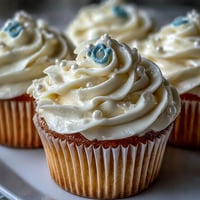 Soft vanilla Cancer birthday cupcakes crowned with shimmering pearl fondant accents.